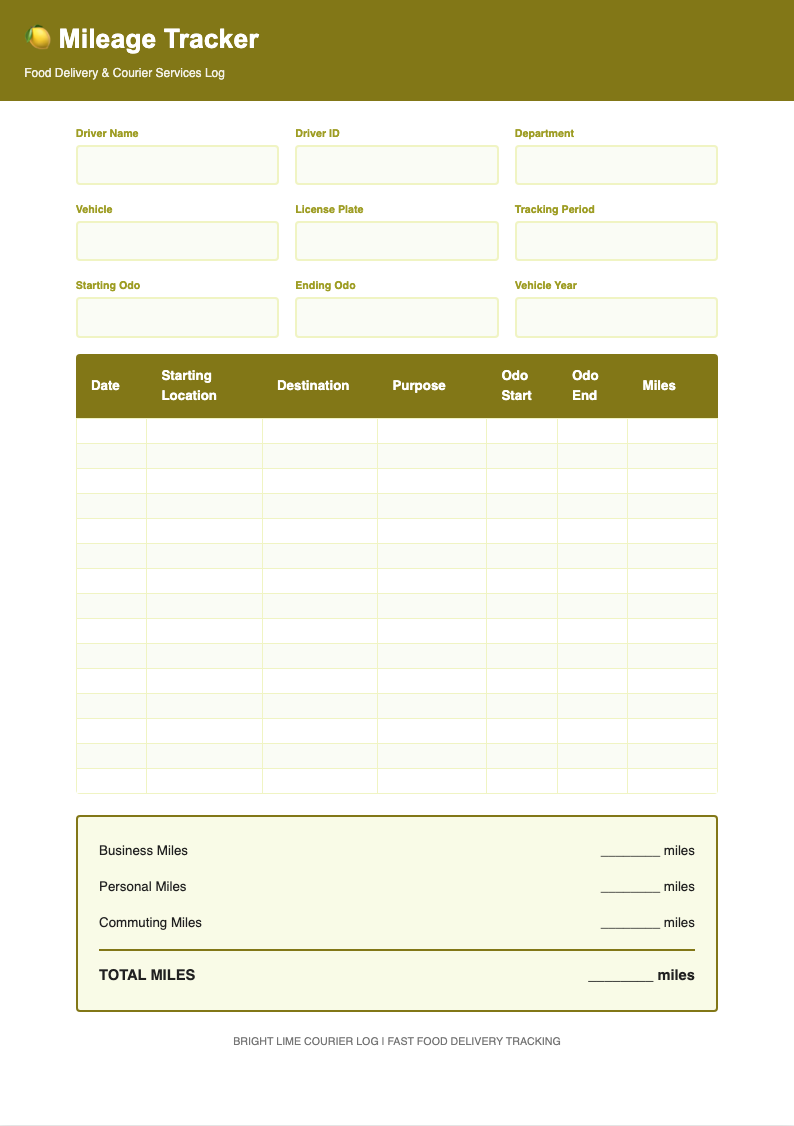 Lime bright mileage tracker